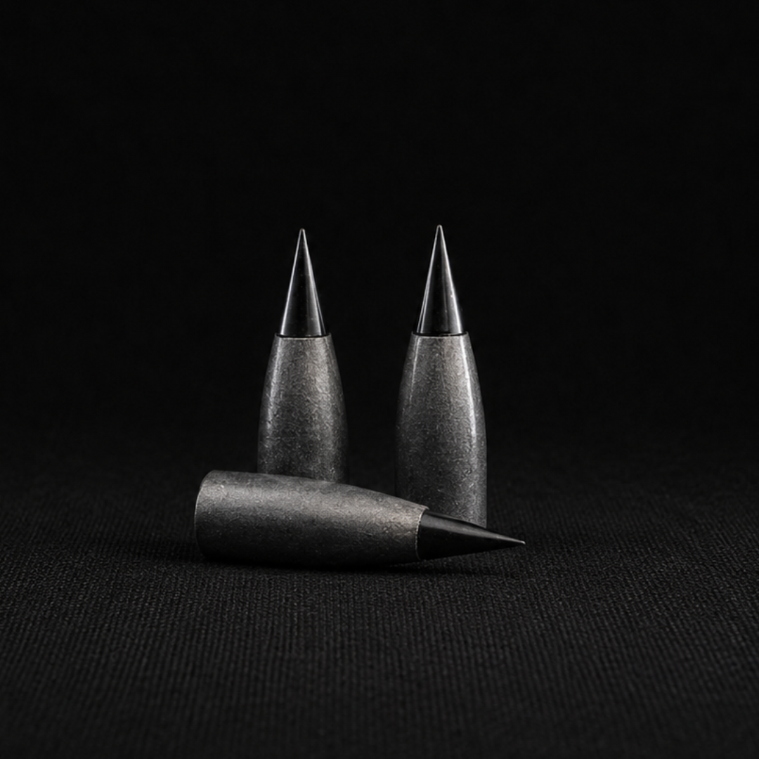 ALCO .338 caliber big bore PCP airgun slug lineup featuring precision steel tip ULD airgun slugs for hunting and long-range shooting.